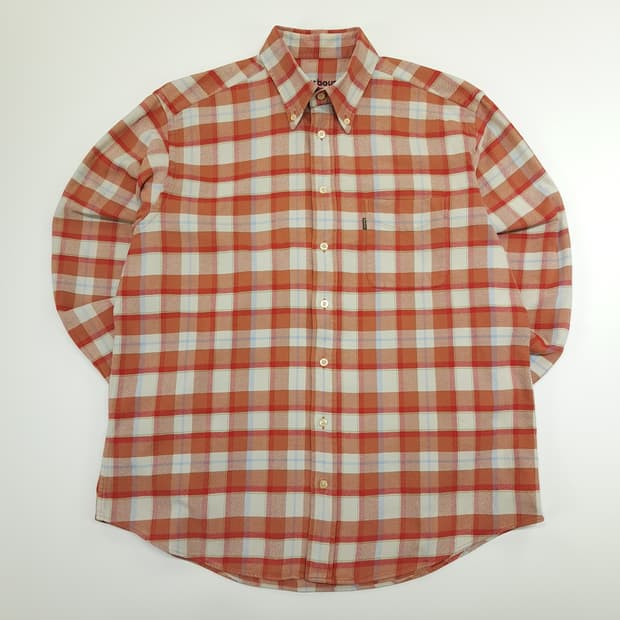 CN927 L 바버 윈터 체크 오렌지 플란넬 긴팔 셔츠 남방