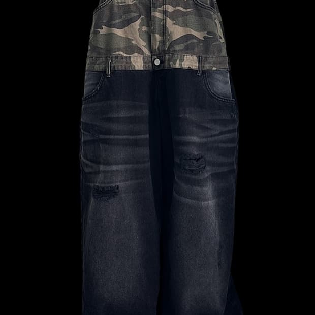 [m] 프리아큐파이 카모 히프 레이어드 데님