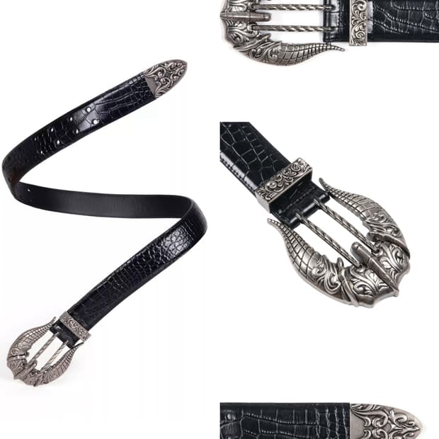 Crocodile-Embrossed Waxed Leather Belt