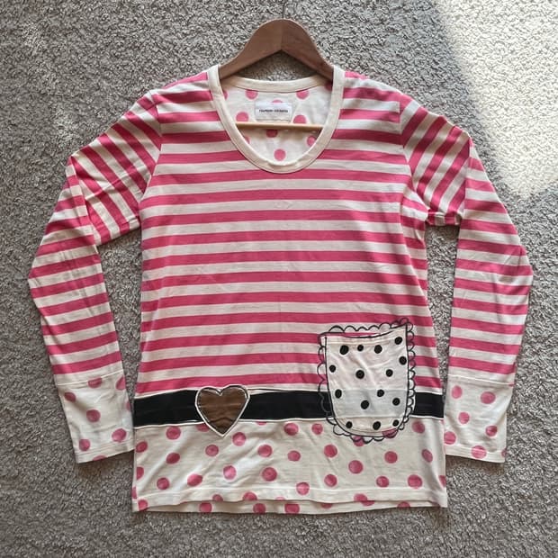 츠모리 차사토 하트벨트 리얼포켓 땡땡이 스트라이프 롱슬리브 긴팔 티셔츠