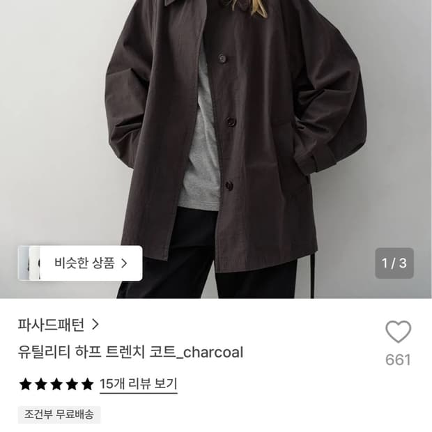 파사드패턴 유틸리티 하프 트렌치 코트 차콜