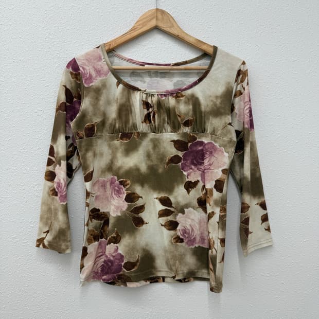 빈티지 CINEMA CLUB 로즈 브라운 셔링 블라우스