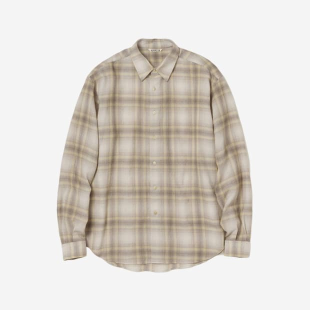 오라리 울 체크셔츠 옐로우 그레이 