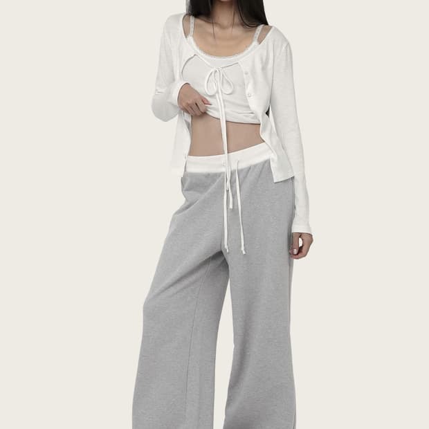 클리시어 베이직 로고 스트링 스트레이트 팬츠 와이드