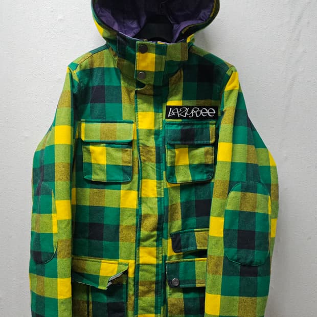 LAZYBEE 체크 후드 자켓 그린/옐로우 남성점퍼 M