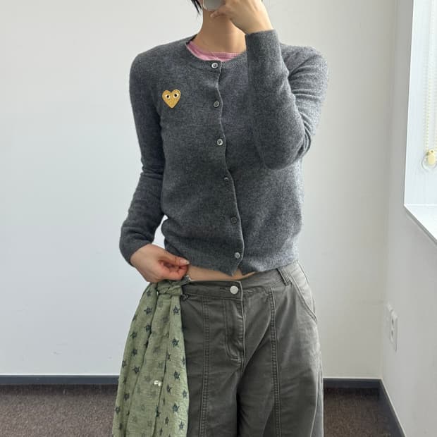 Comme des garcons 꼼데가르송 골드 로고 그레이 가디건