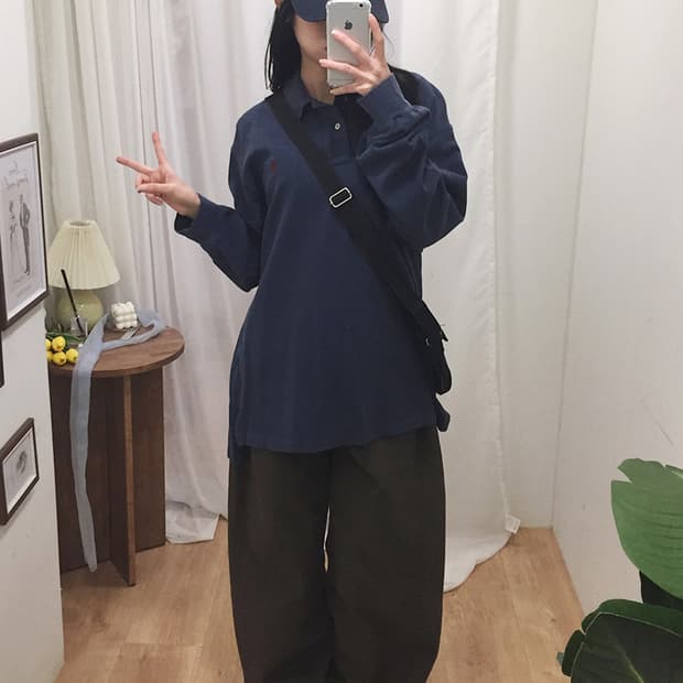 공용 폴로 오버핏 카라 긴팔티셔츠 100