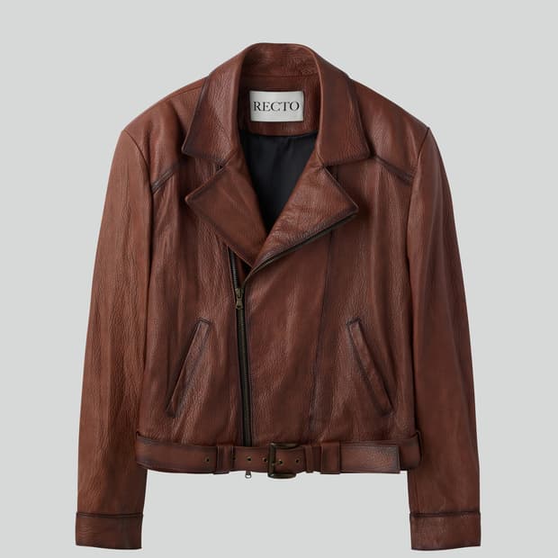 [새상품] 렉토 26SS 빈티지 이펙트 레더 바이커 점퍼 자켓 꼬냑