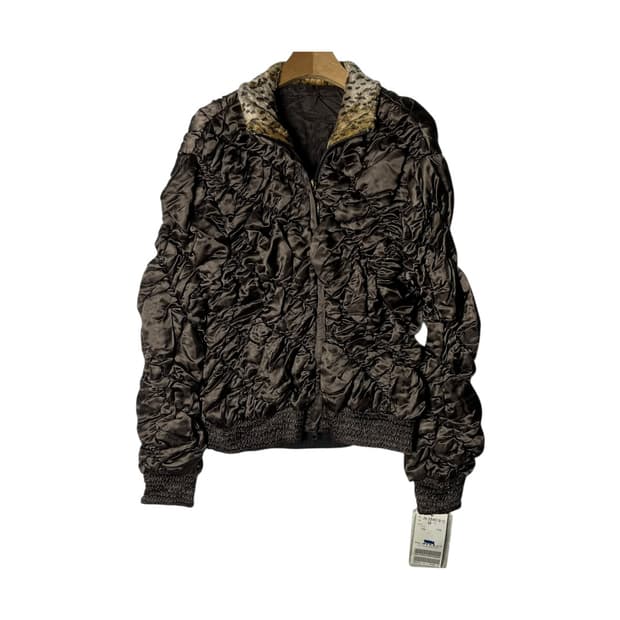 [GK] 지케이 재팬 레오파드 기하학 셔링 퀼트 자켓