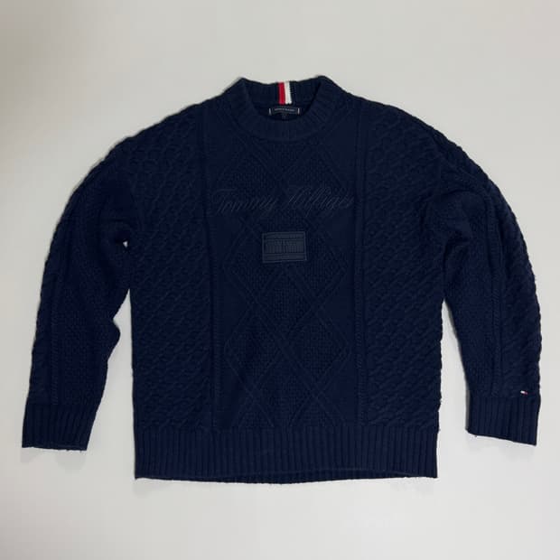 타미힐피거 남성 케이블 니트 네이비