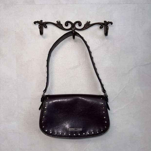 Guess dark brown stud mini shoulder bag