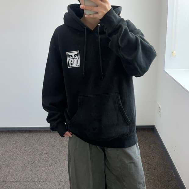 Obey 오베이 백 빅 로고 블랙 후드티 