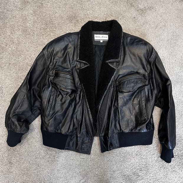 80s 퍼카라 크롭 소가죽 봄버 자켓66