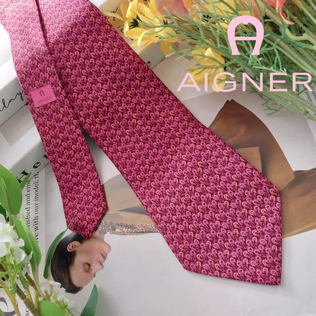 아이그너 실크 진핑크 로고 패턴 넥타이 9.6cm A+등급 K1411
