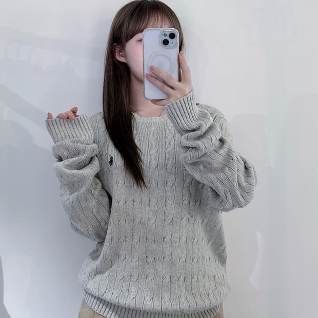 폴로랄프로렌 네이비포니 실크 케이블 니트