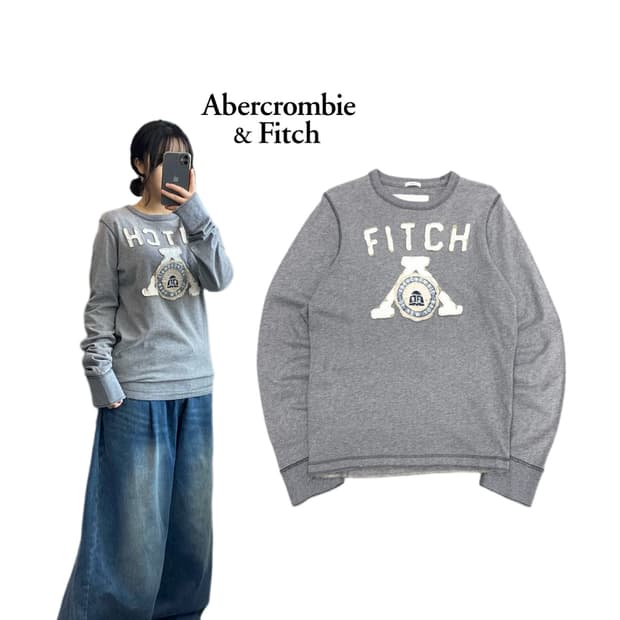 아베크롬비 Y2K 아치로고 롱슬리브 그레이