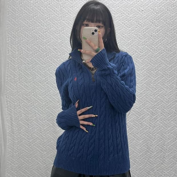 폴로 랄프로렌 폭닥 레트로 빈티지 반집업 꽈배기 니트 M C09501