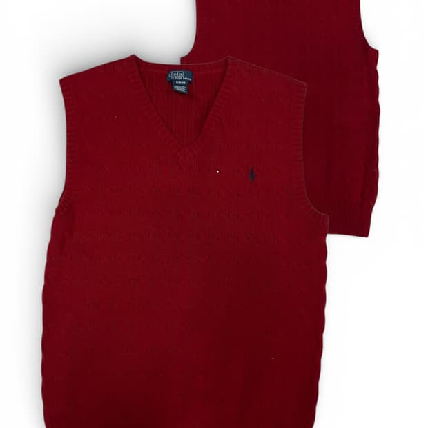 폴로 랄프로렌 케이블 니트 베스트 버건디 XL