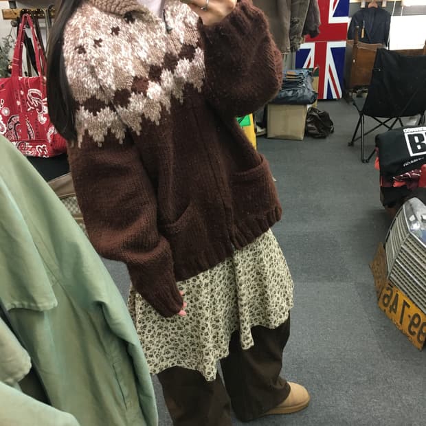 빈티지 코위찬 니트 집업