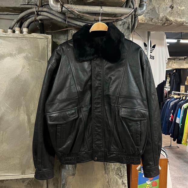 빈티지 퍼 카라 소가죽 레더 자켓 블랙 2XL  #csz2648