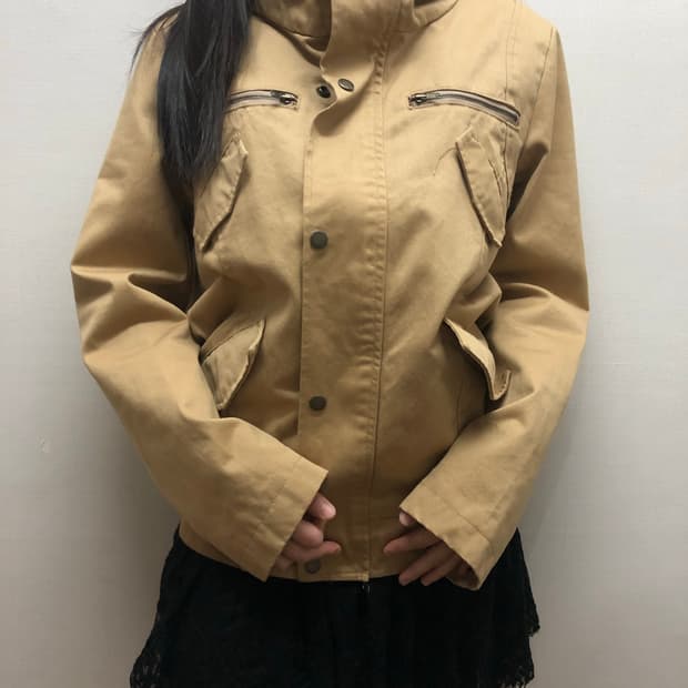 빈티지 베이지 코튼 펑크 자켓