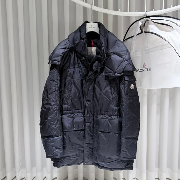 (A+/7) / 몽클레어 알레스 로고 패치 후드 롱패딩 네이비