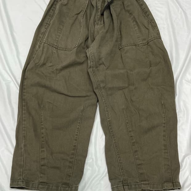 (S) 미니멀 프로젝트 워시드 코튼 와이드 벌룬 팬츠 카키