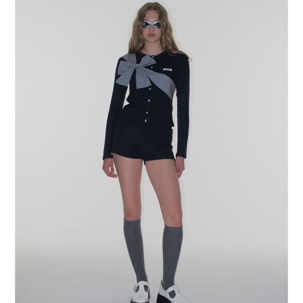 크랭크 리본 네이비 세트