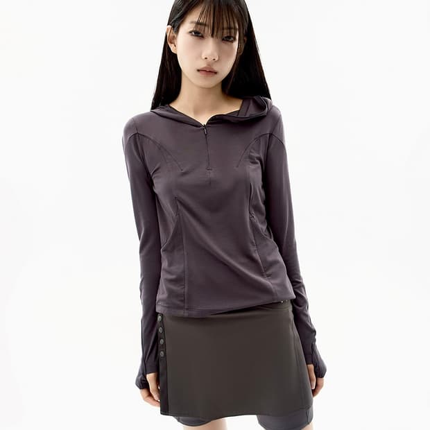 오호스 button slit skirt shorts stone brown