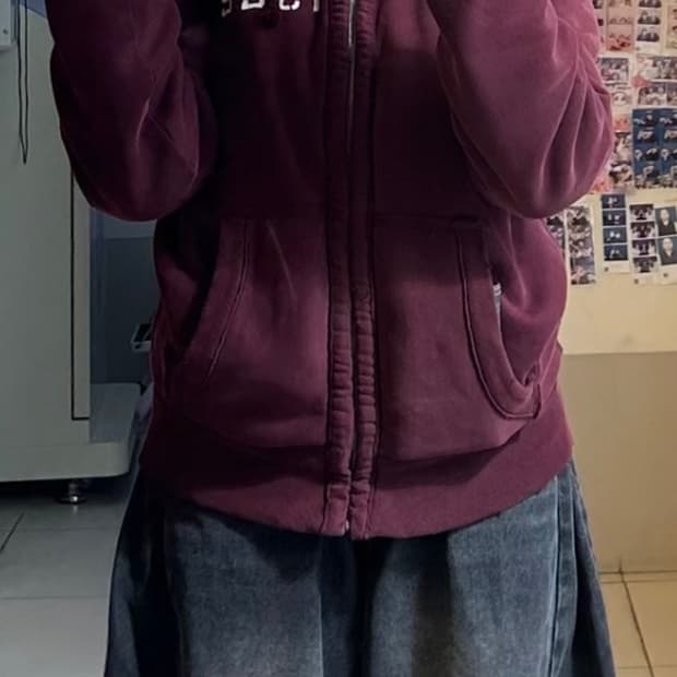 희귀))홀리스터 버건디 체크 후드집업