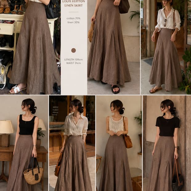 루이비통 하이웨스트 Ramie 롱플리츠 스커트 34size