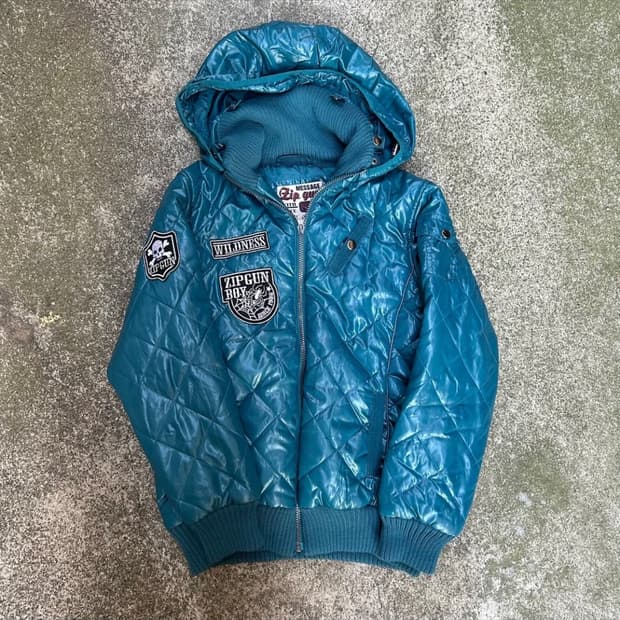 일본빈티지 키치펑크 해골패치 패딩 경량패딩