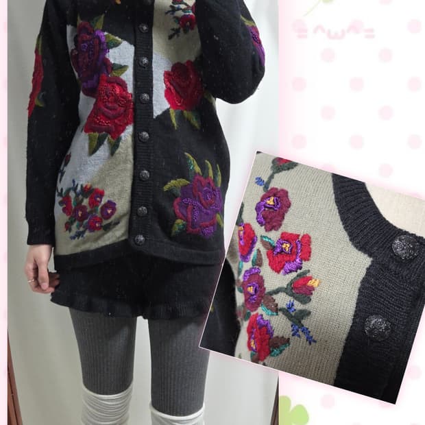 MRS GIARDINO 꽃자수 울 가디건