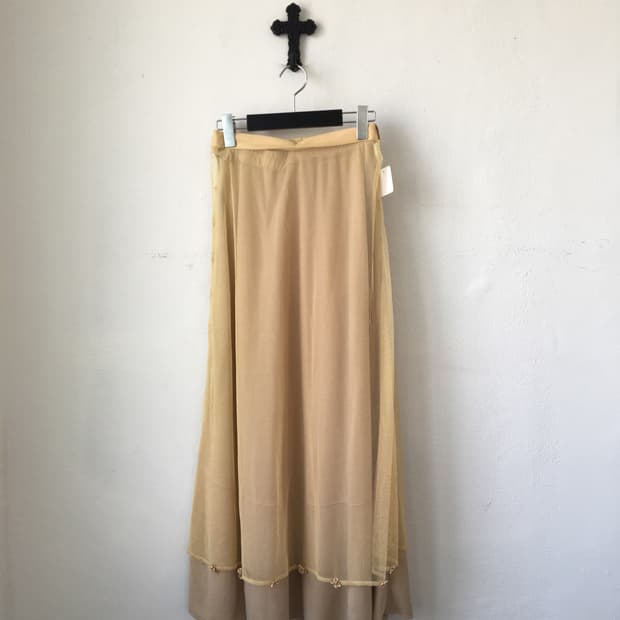 Side button point lace layered long skir