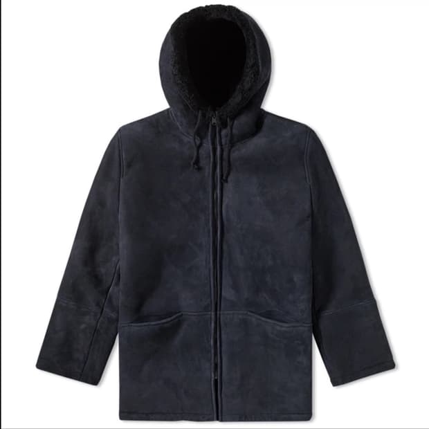 이지 시즌5 롱 후드 무스탕 자켓