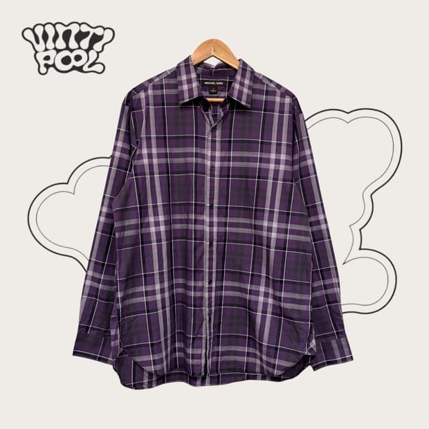마이클코어스 체크 긴팔 셔츠 L 퍼플