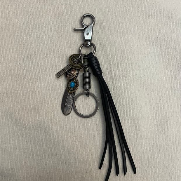 터키석 페더 레더 키링