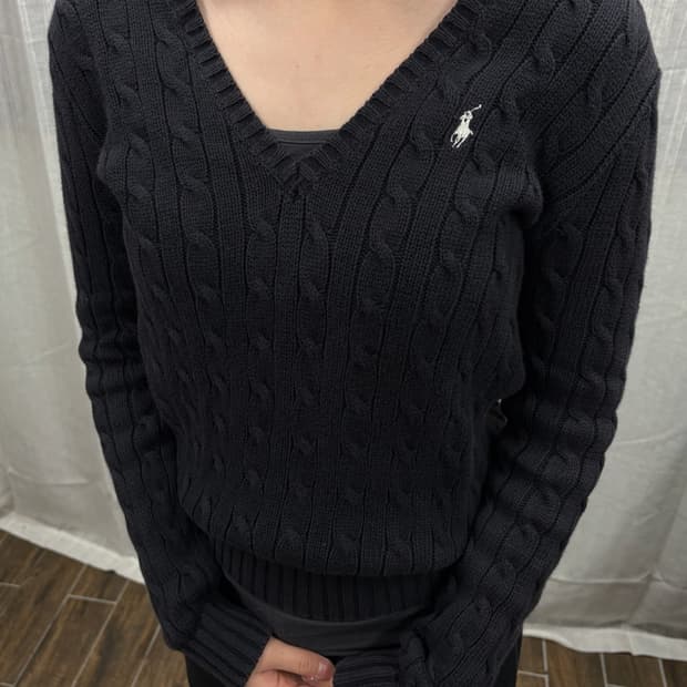 폴로 랄프로렌 케이블 니트 코튼 브이넥 스웨터