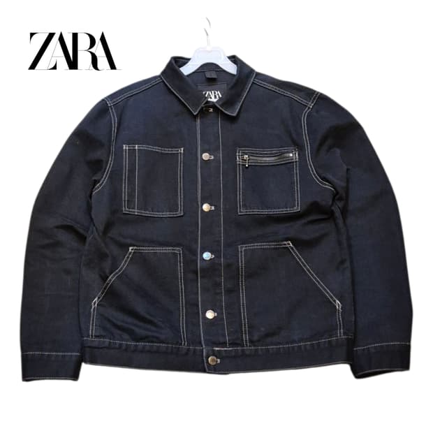 L~XL(착샷잇음) 자라 블랙 면 트러커자켓 