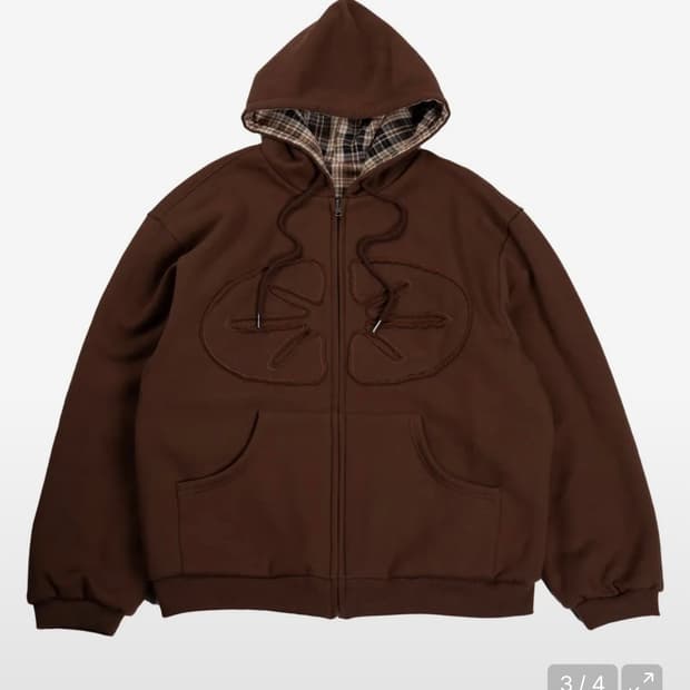Reversible Hoodie Zip-Up Check Brown
