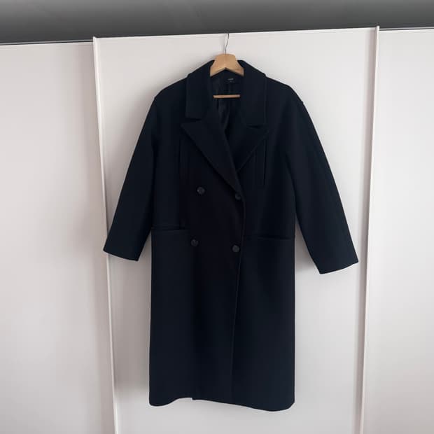 Vintage 블랙 더블 울 모직 롱 코트 (실착샷 O)