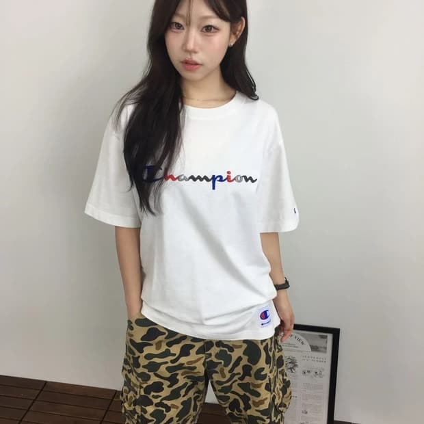 Champion Script Logo White Tee