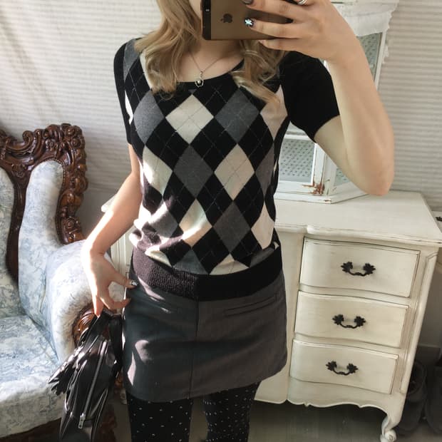 일본빈티지 로걀 아가일 탑