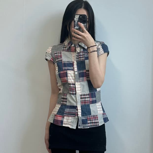 타미힐피거 마드리스 패치워크 캡소매 하프셔츠