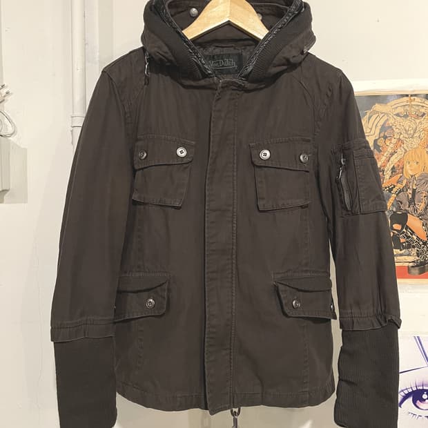 von dutch 본더치 브라운 골지 후드 자켓 y2k 밀리터리