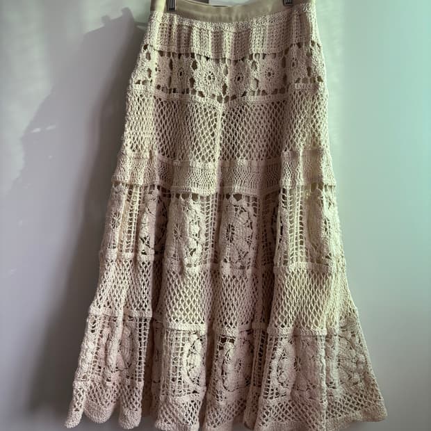 빈티지 크로셰 뜨개 롱 스커트 아이보리