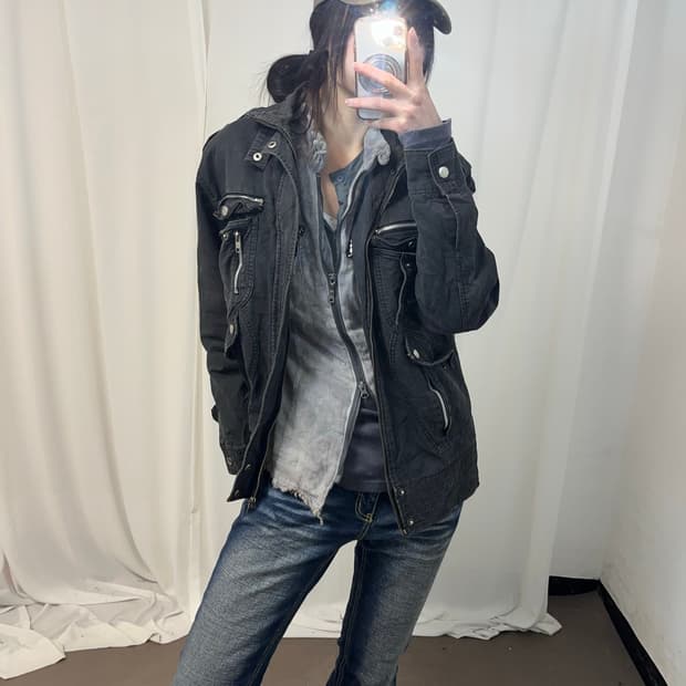 Y2K 차콜 유틸리티 자켓