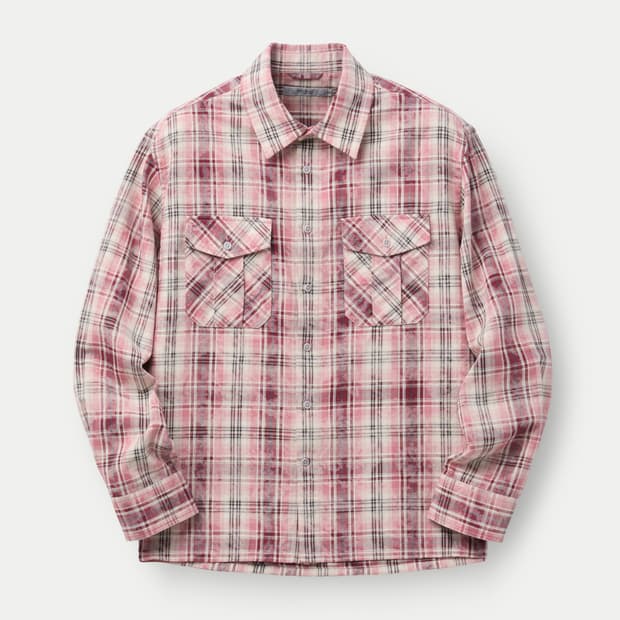 시리즈 핑크 워싱 체크 오버형 셔츠