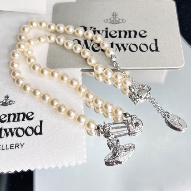 비비안웨스트우드 아카이브 큐빅 orb 세이프티핀 진주펄 초커 목걸이