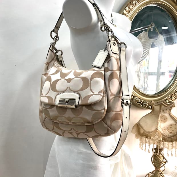 COACH white beige signature hobo bag